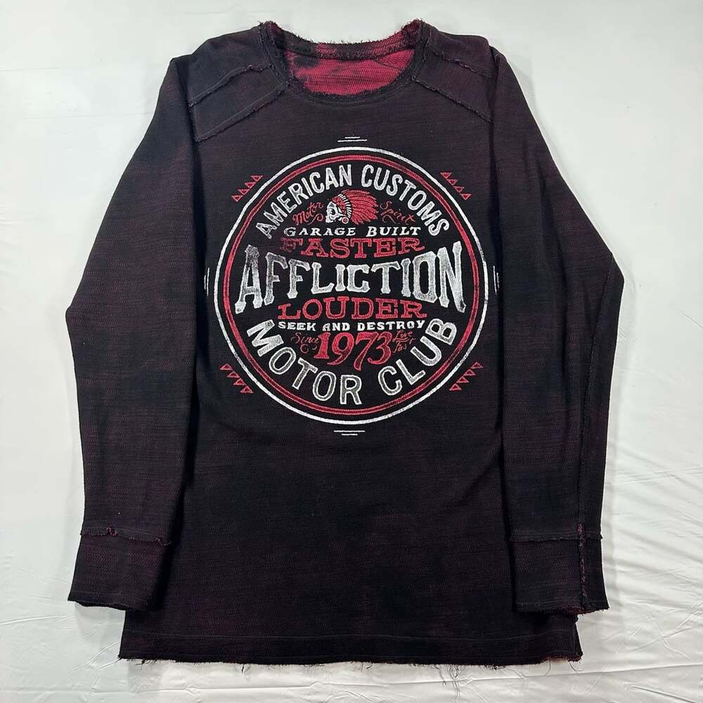 Affliction American Customs Mens Reversible Pullover Long Sleeve Thermal Shirt L